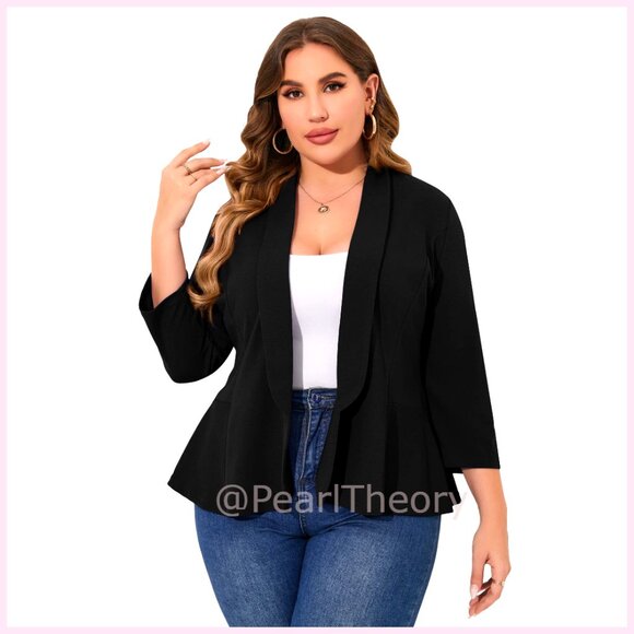 Plus Size Casual Blazer Open Front Long Sleeve Work Office Cardigan Jacket
